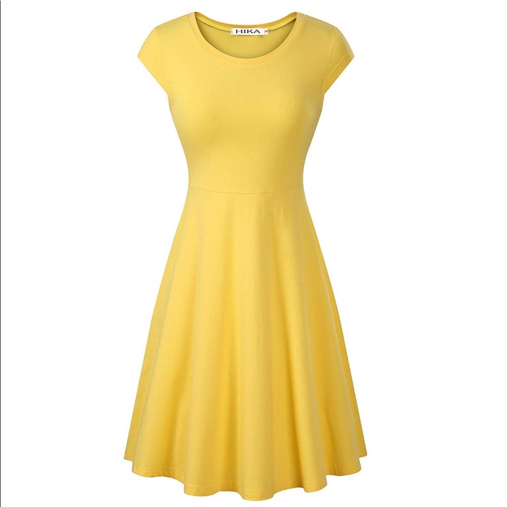 Sunshine Yellow Fit and Flare Cap Sleeve Dress